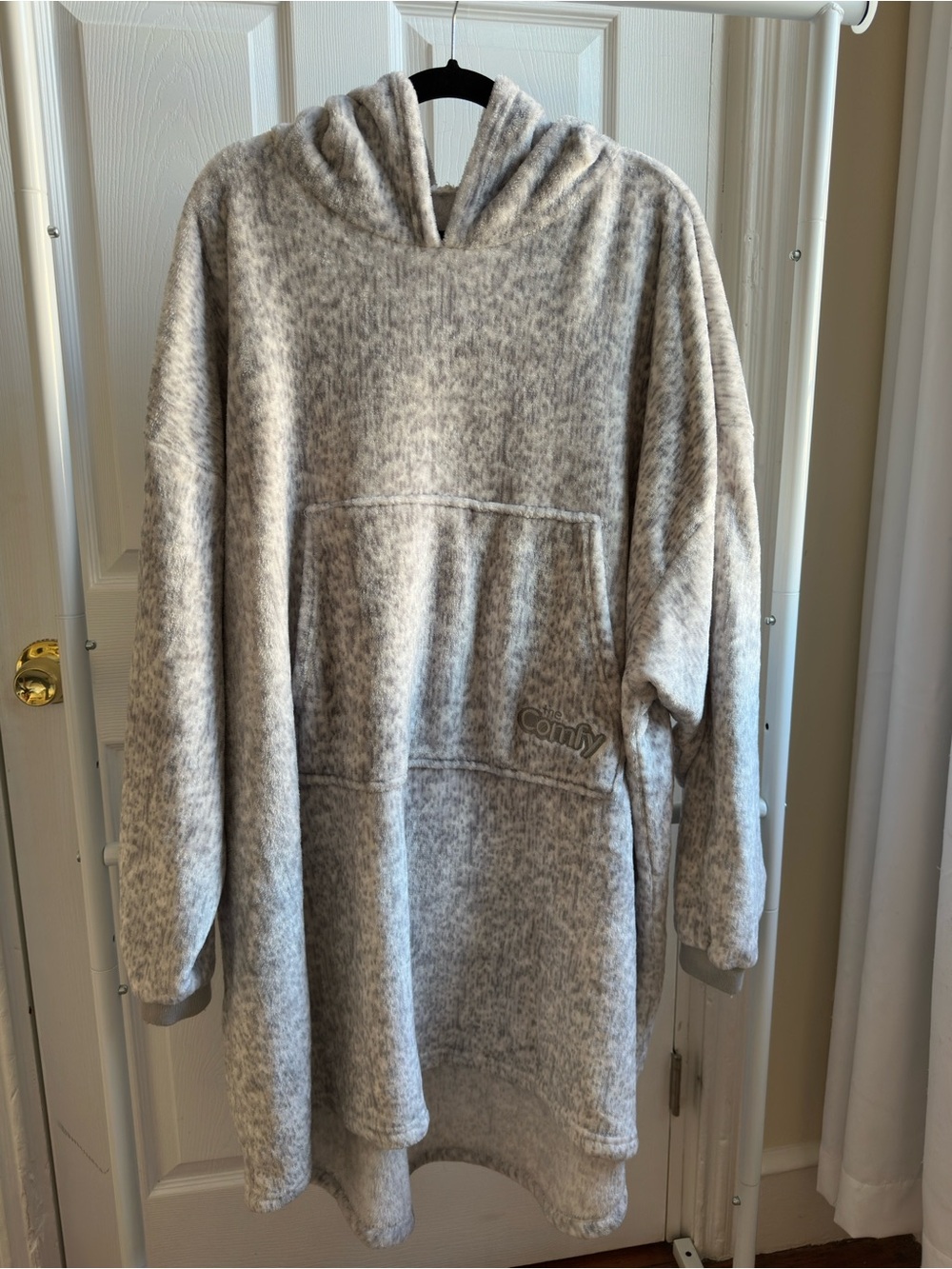 Cozy Hooded Poncho Sweater in Light Gray by